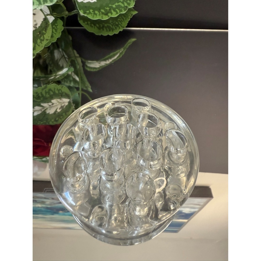 Vintage Clear Glass Flower Frog Round Floral Arranger Insert Retro Decor